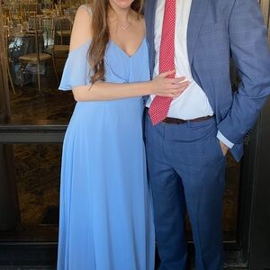 Mori Lee Elegant Blue Maxi Dress with Delicate Straps